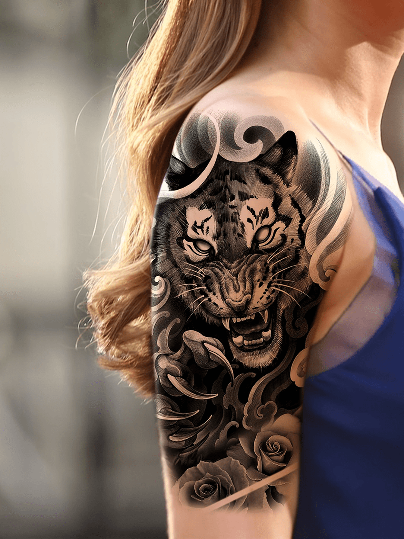 Black Tiger Compass Pattern Temporary Tattoo